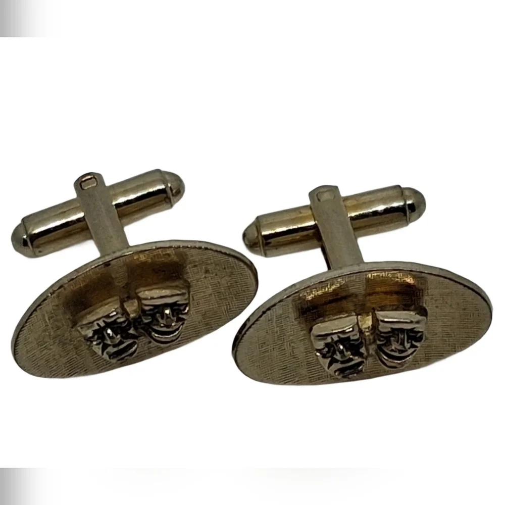 Vintage SHIELDS Fifth Avenue Gold Tone Comedy Tragedy Mask Cufflinks Drama